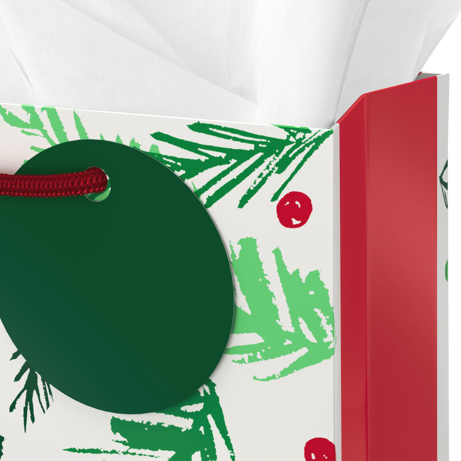 Evergreen Small Holiday Gift Bag with Tissue handle tag detail image number 4