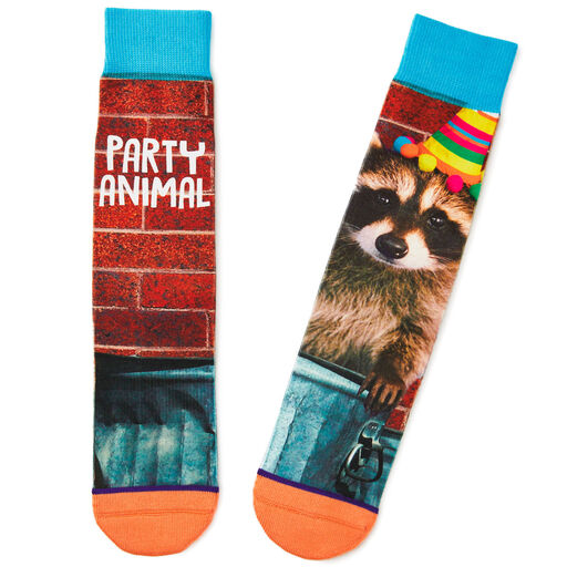 Party Animal Raccoon Toe of a Kind Novelty Crew Socks, 
