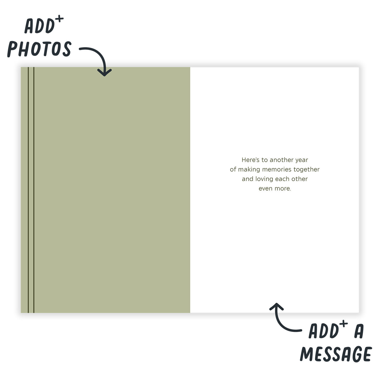 Memories and Love Personalized Anniversary Card Open Card indicating personalization image number 3