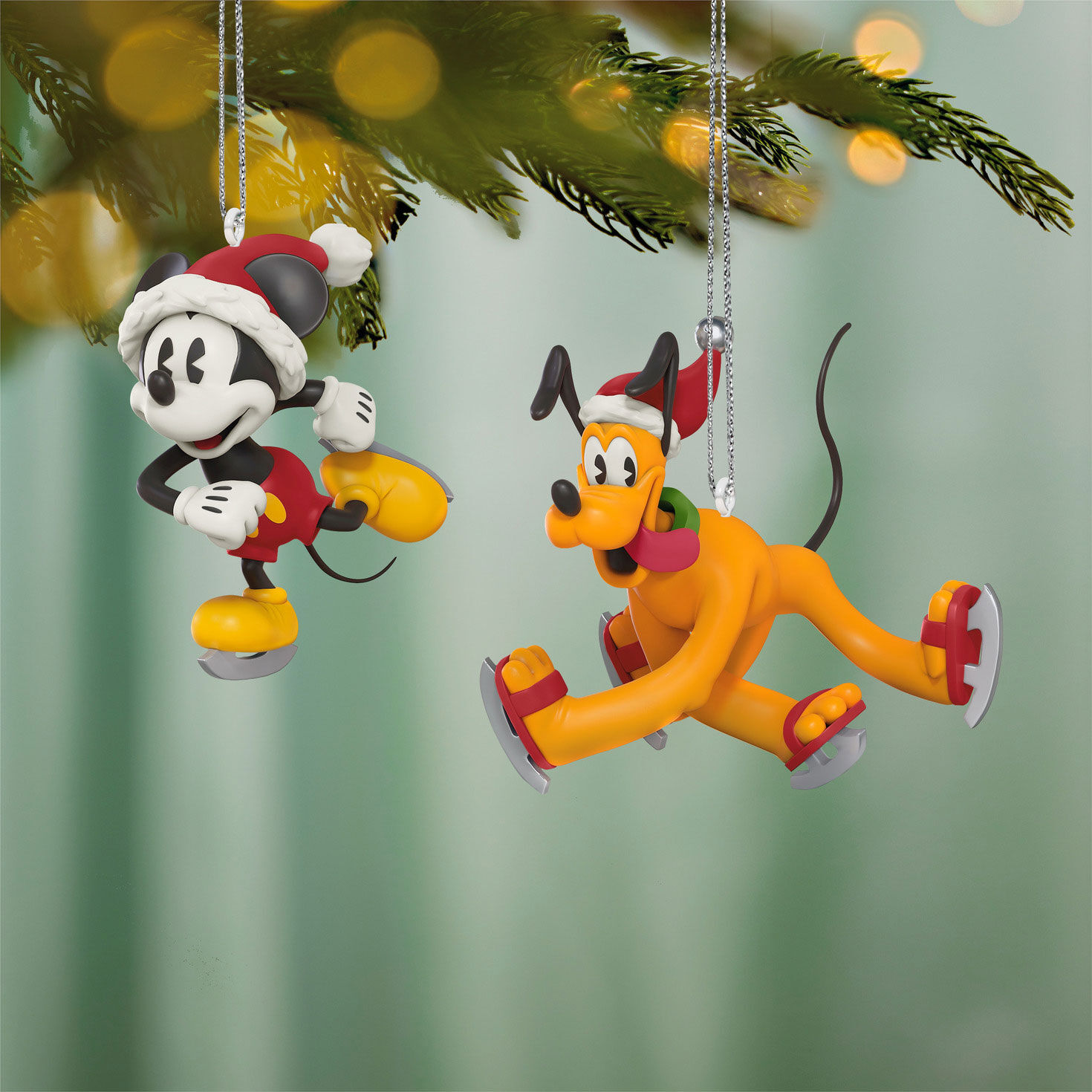 Mickey Pluto Skating Two Mini Keepsake Ornaments hanging on tree image number 2