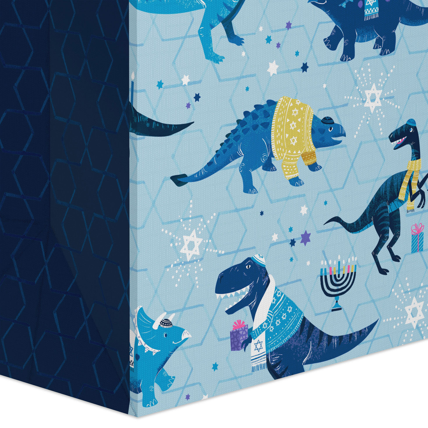 Dinos in Sweaters Large Holiday Gift Bag Base/Side Detail image number 5