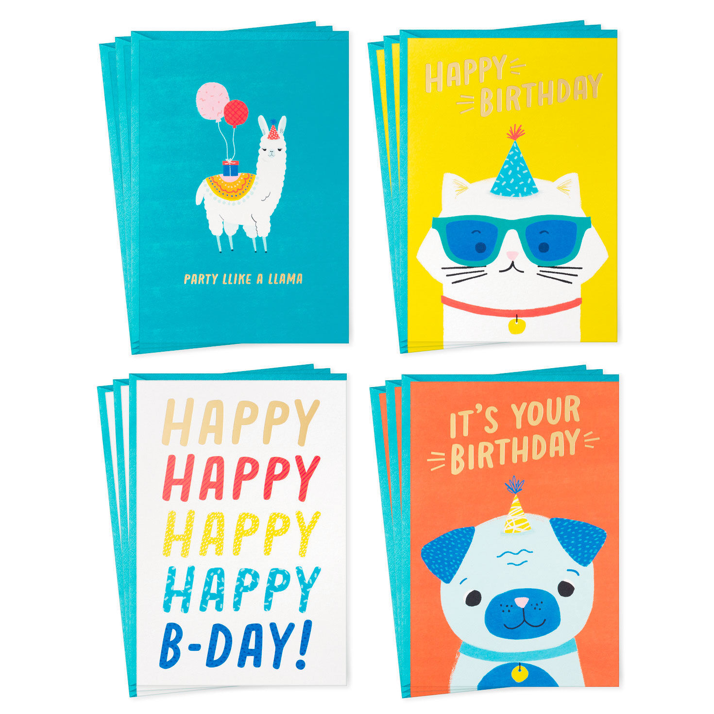 Assorted Fun Illustrations Birthday Cards, Pack of 12