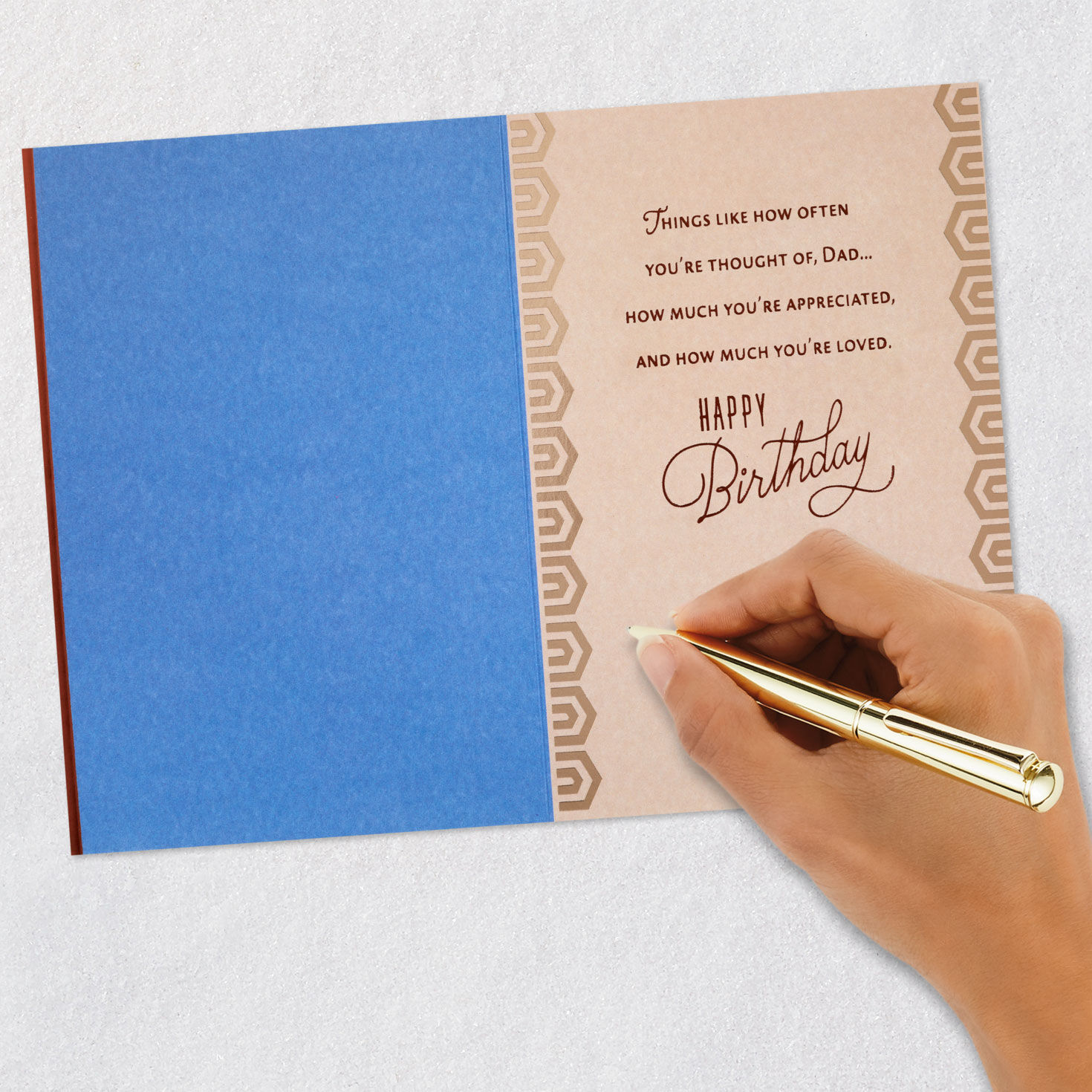 Brown Banner on Blue Birthday Card for Dad signing card image number 6