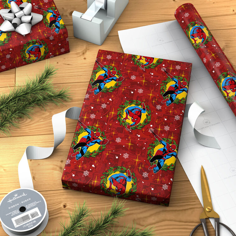 Spider-Man on Red Jumbo Christmas Gift Wrap Wrapped pkg image number 3