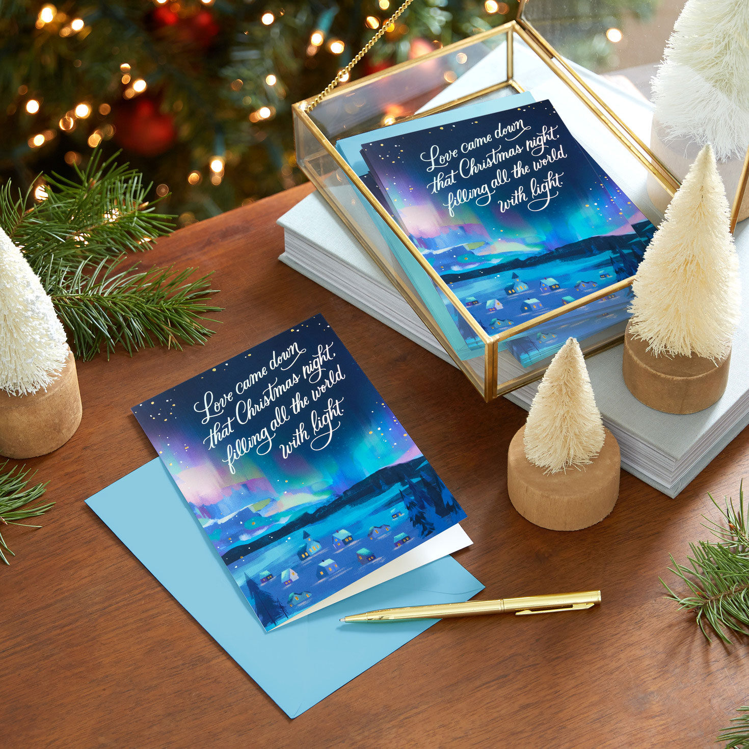 Northern Lights Boxed Christmas Cards In use image number 7