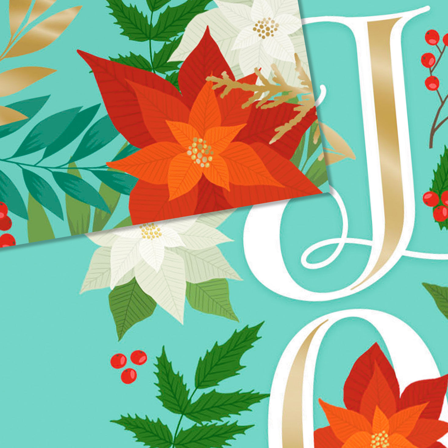 Poinsettia and Lettering Christmas Card Assortment Cover Detail image number 4