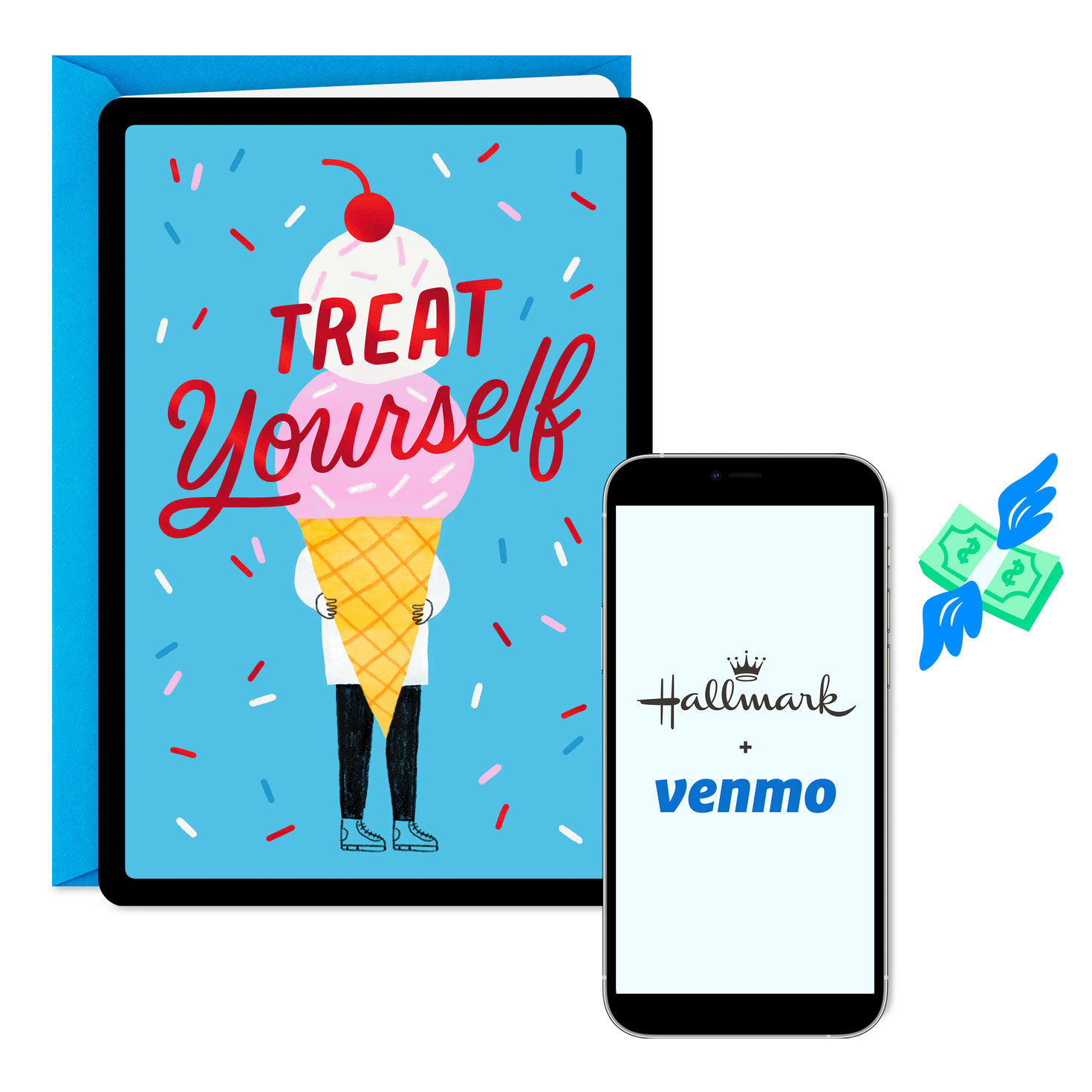 Treat Yourself Ice-Cream Cone and Confetti Venmo Birthday Card for only USD 4.99 | Hallmark