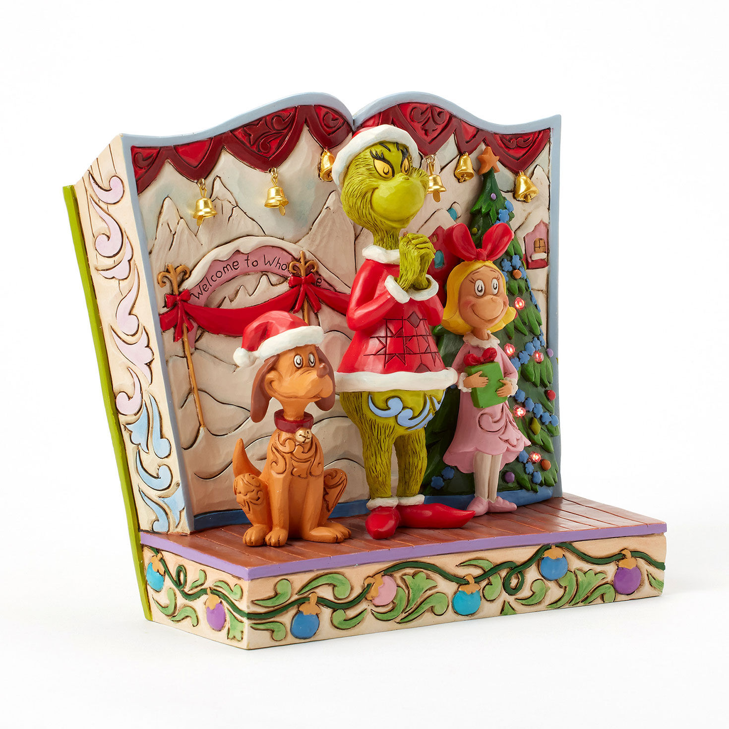 Grinch, Max, Cindy Lou Lighted Storybook Figurine angled image number 3