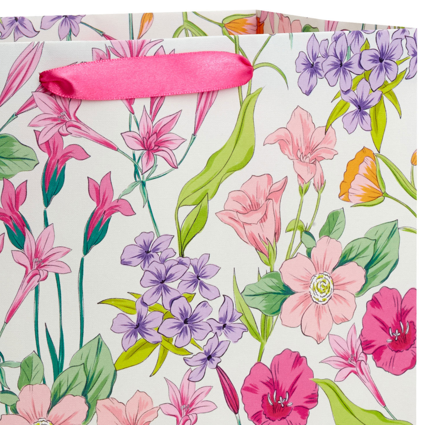Pink Flowers on White Large Gift Bag Handle Detail image number 4