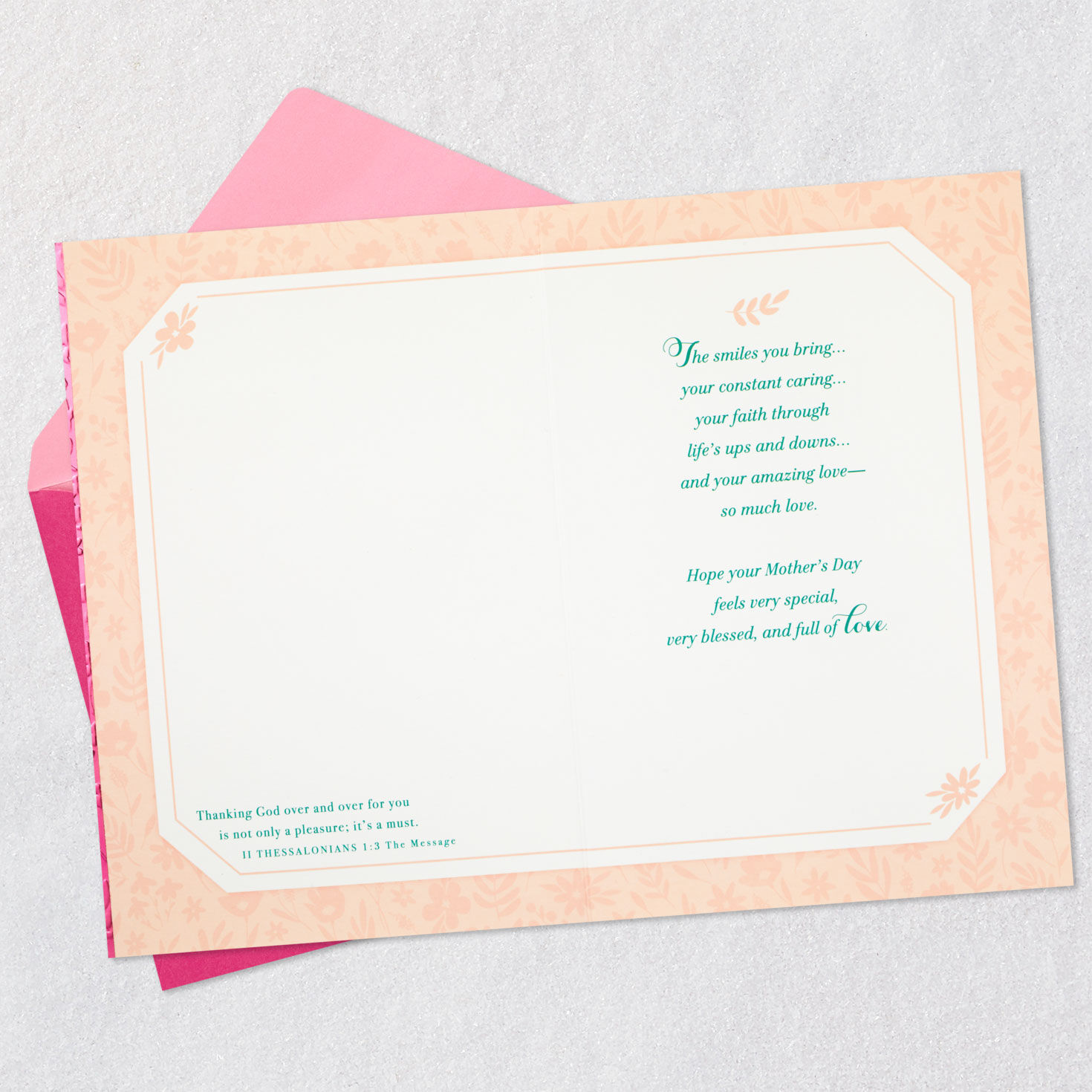 Rose on Pink Religious Mother's Day Card for Mom open card with envelope image number 4