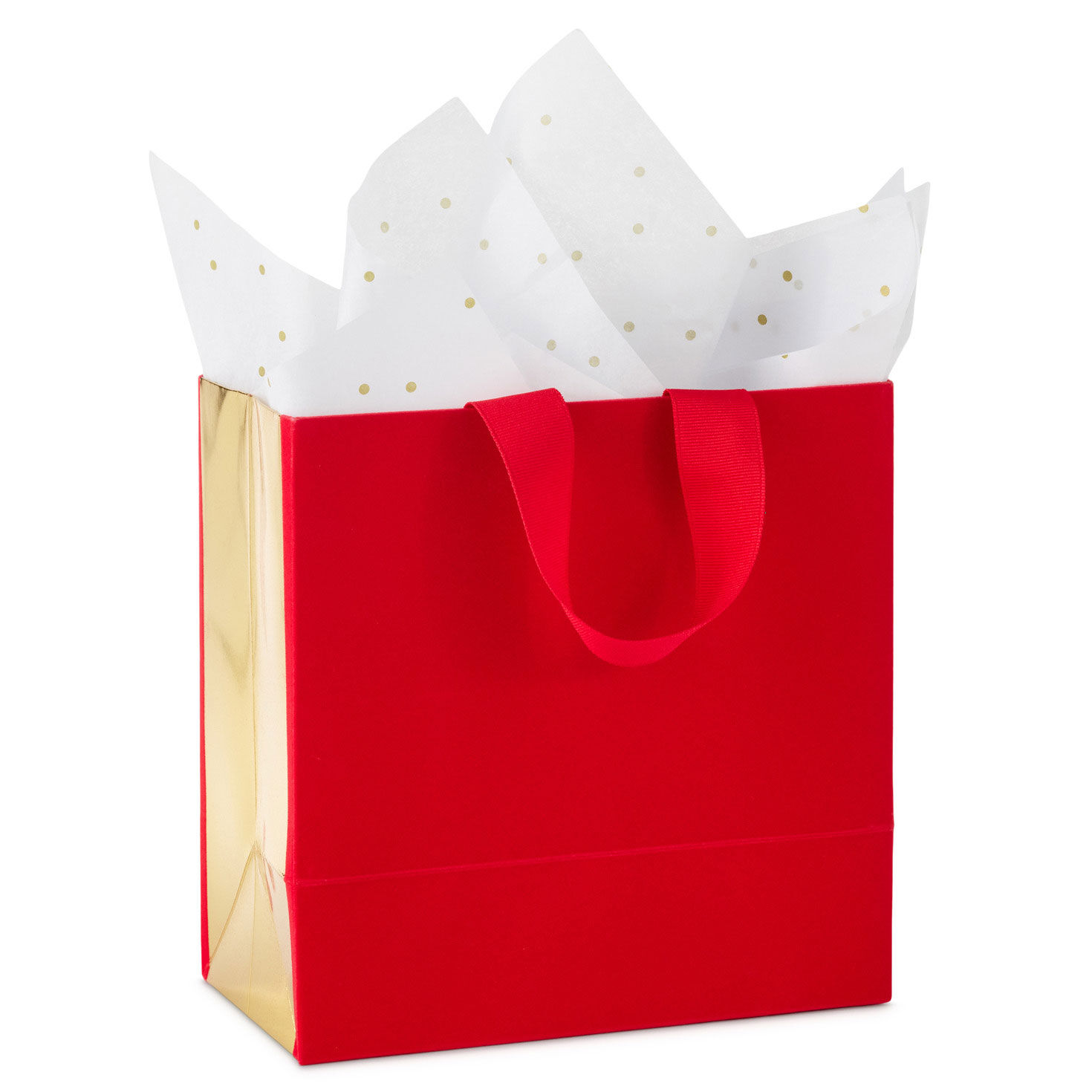 Gold Lettering on Red Christmas Gift Bag with Tissue Back image number 6