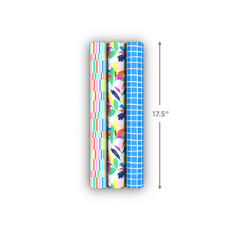 Springtime Brights 3-Pack Assorted Wrapping Paper Mini Roll Bundle, 45 sq. ft. total, , large image number 8