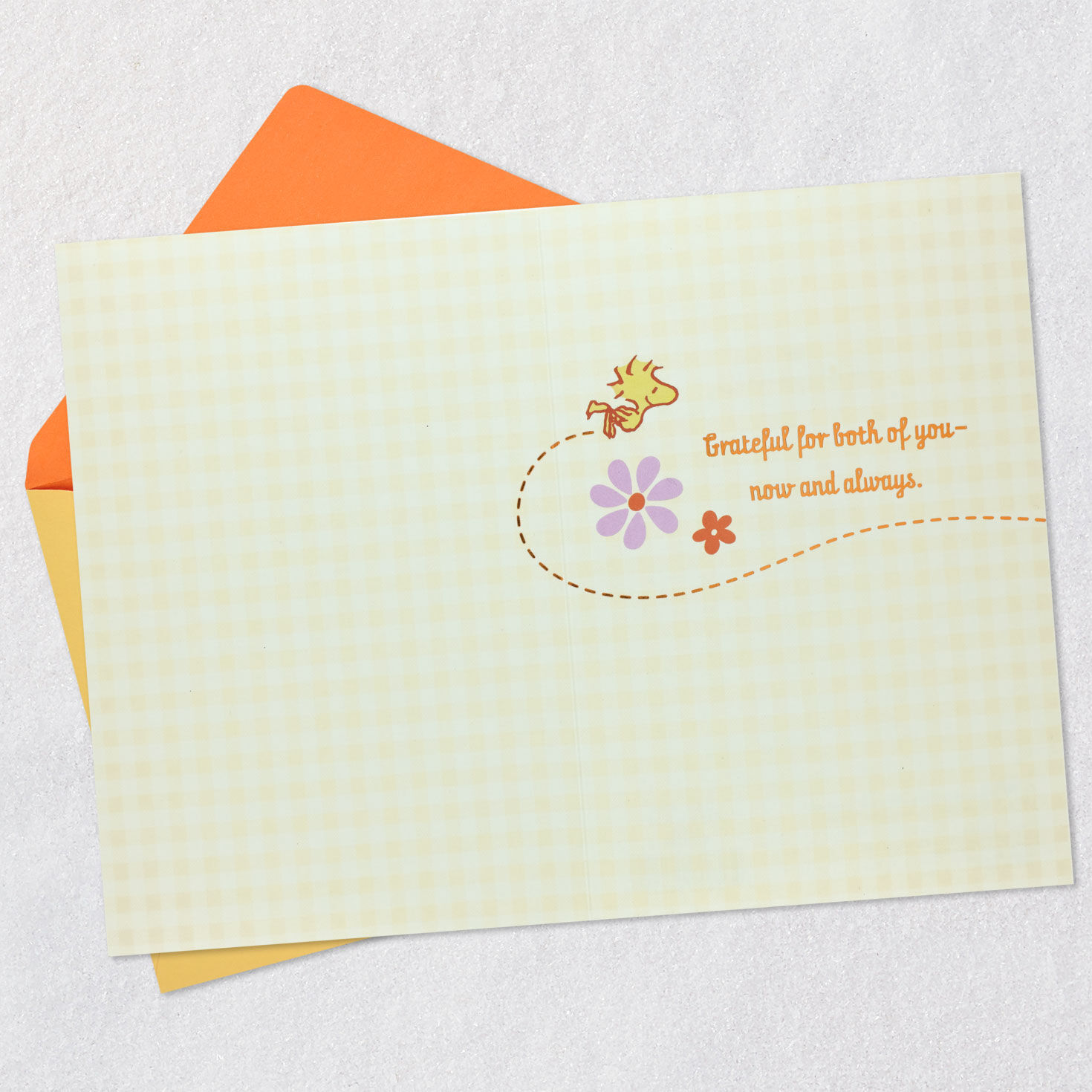 Charlie Brown and Snoopy Yellow Egg Easter Card Open card with envelope image number 3