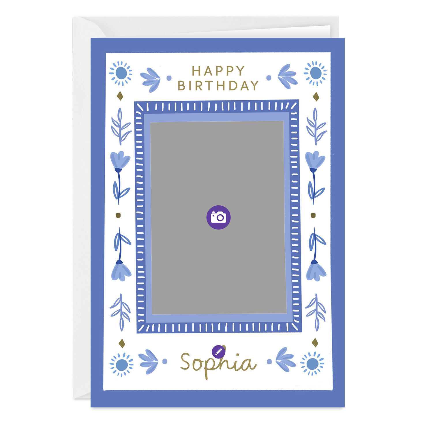 Blue Folk Art Flowers Custom Birthday Card for only USD 4.99 | Hallmark