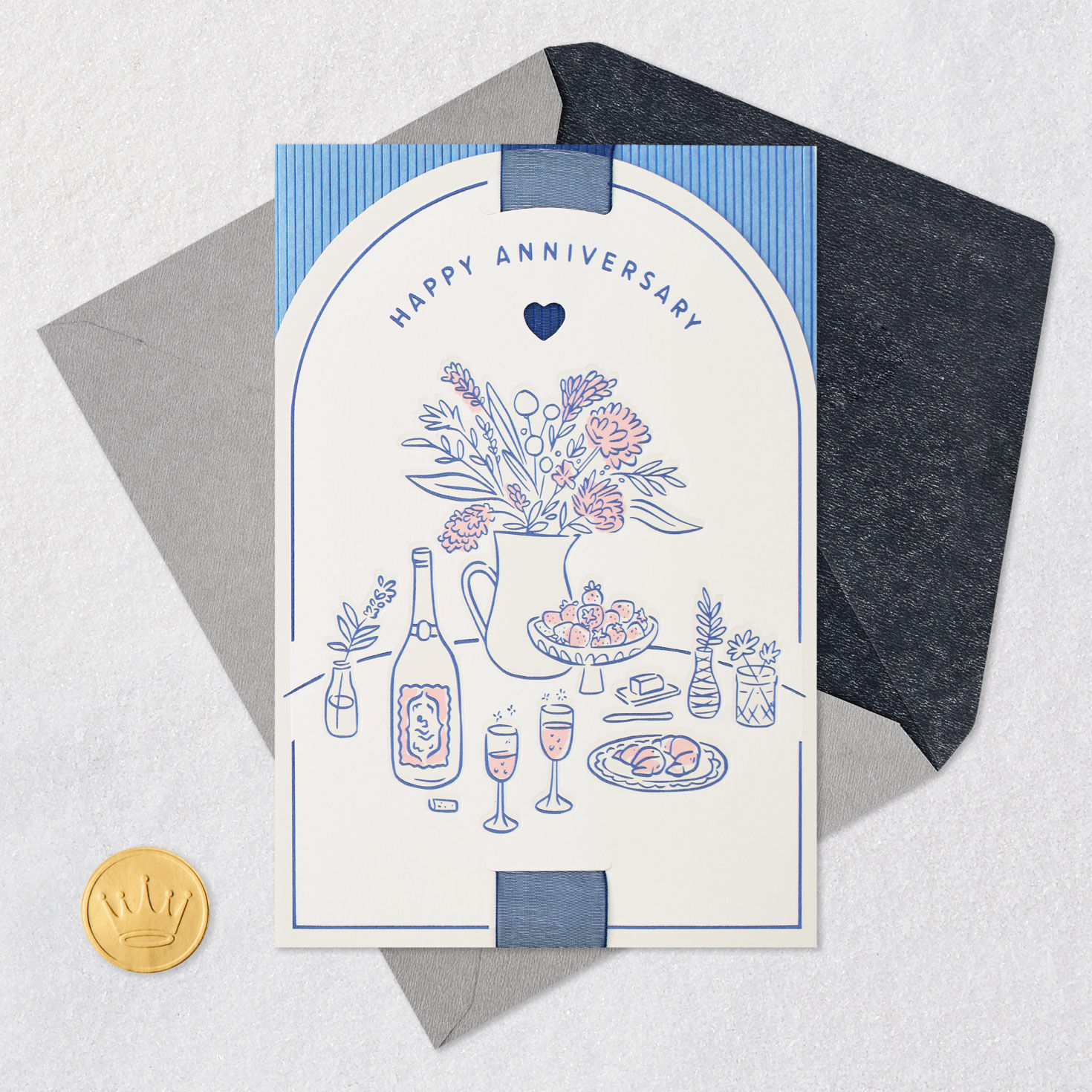Pink and Blue Brunch Anniversary Card Card Front with Envelope and Gold Seal image number 5