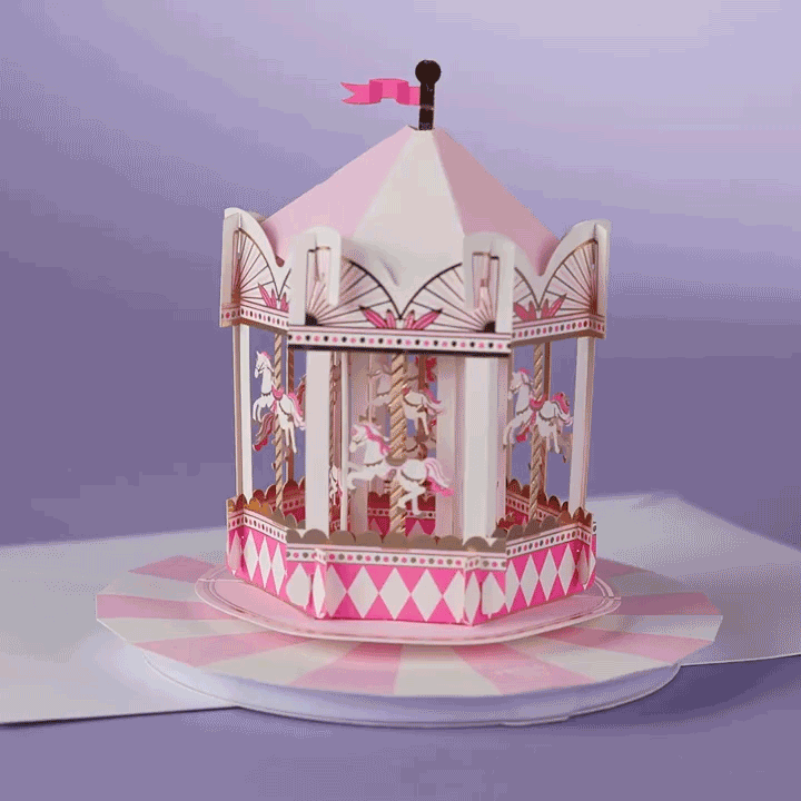 Pink Carousel Musical Pop-Up Birthday Card  image number 2