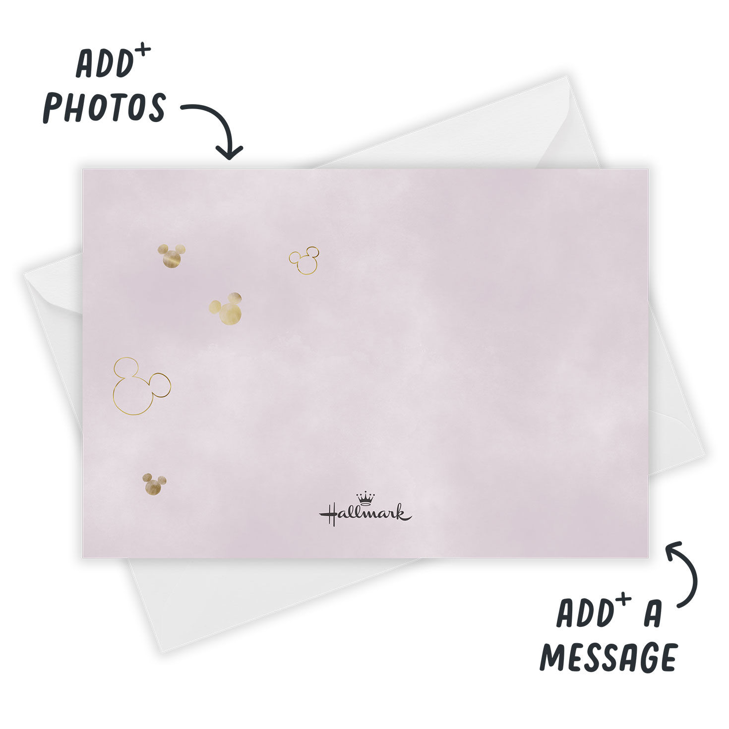 Gold Mickey Ears Personalized Wedding Thank You Card back with Envelope indicating personalization image number 3