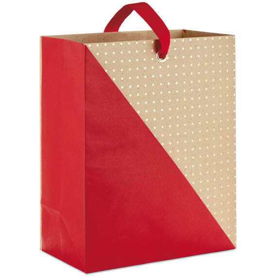 Red and Gold Mini Dots on Kraft Large Gift Bag, 13", , large image number 1