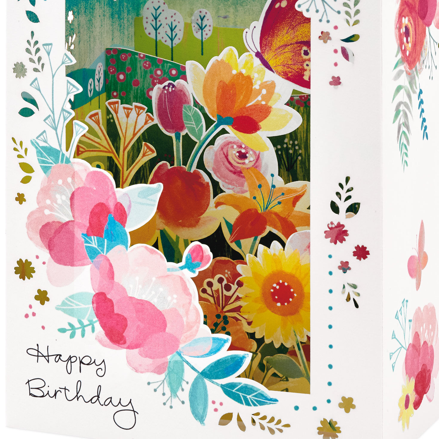 Beautiful Year Butterfly on Flowers 3D Pop-Up Birthday Card