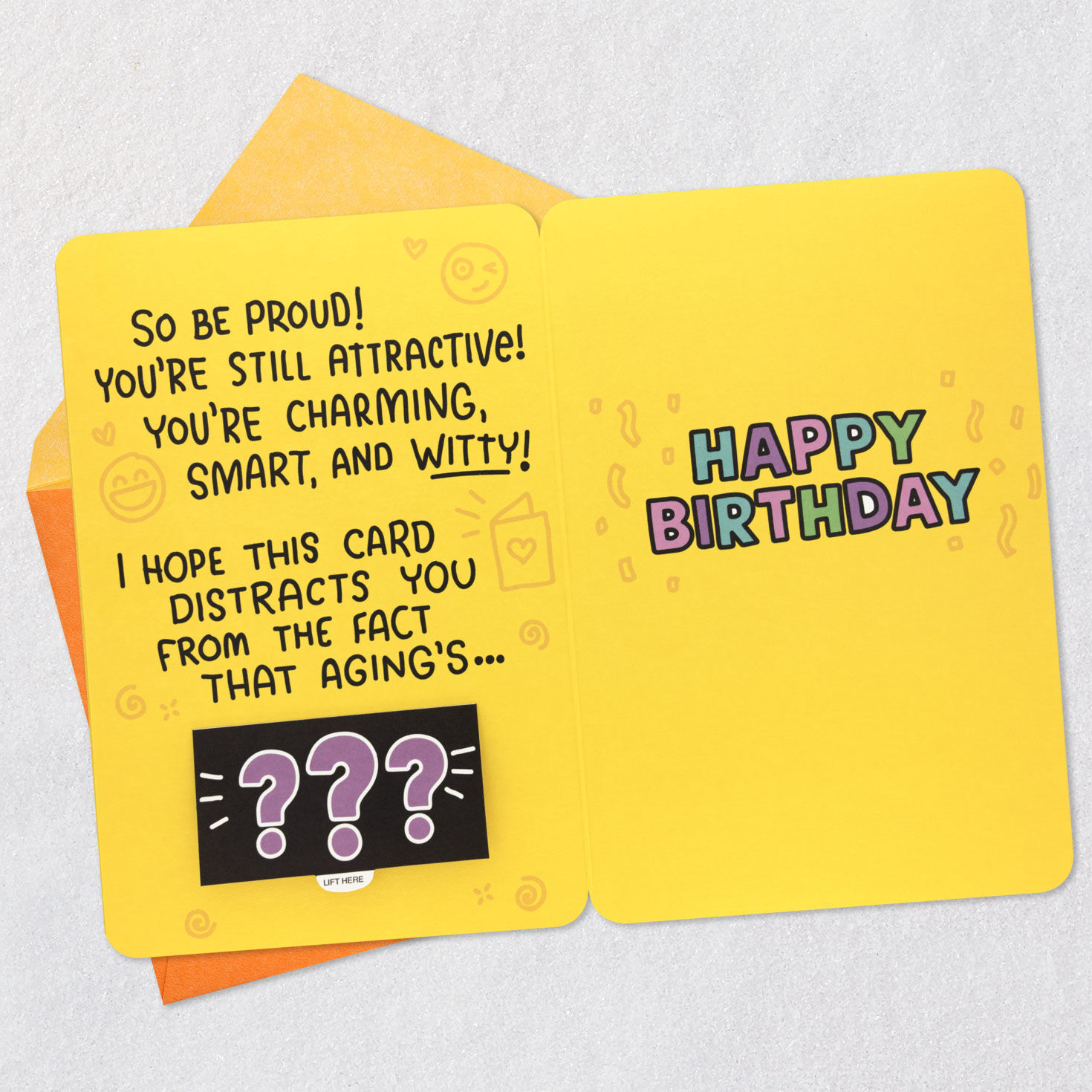 Yellow Birthday Icons Lift-the-Flap Birthday Card Open card with envelope image number 6