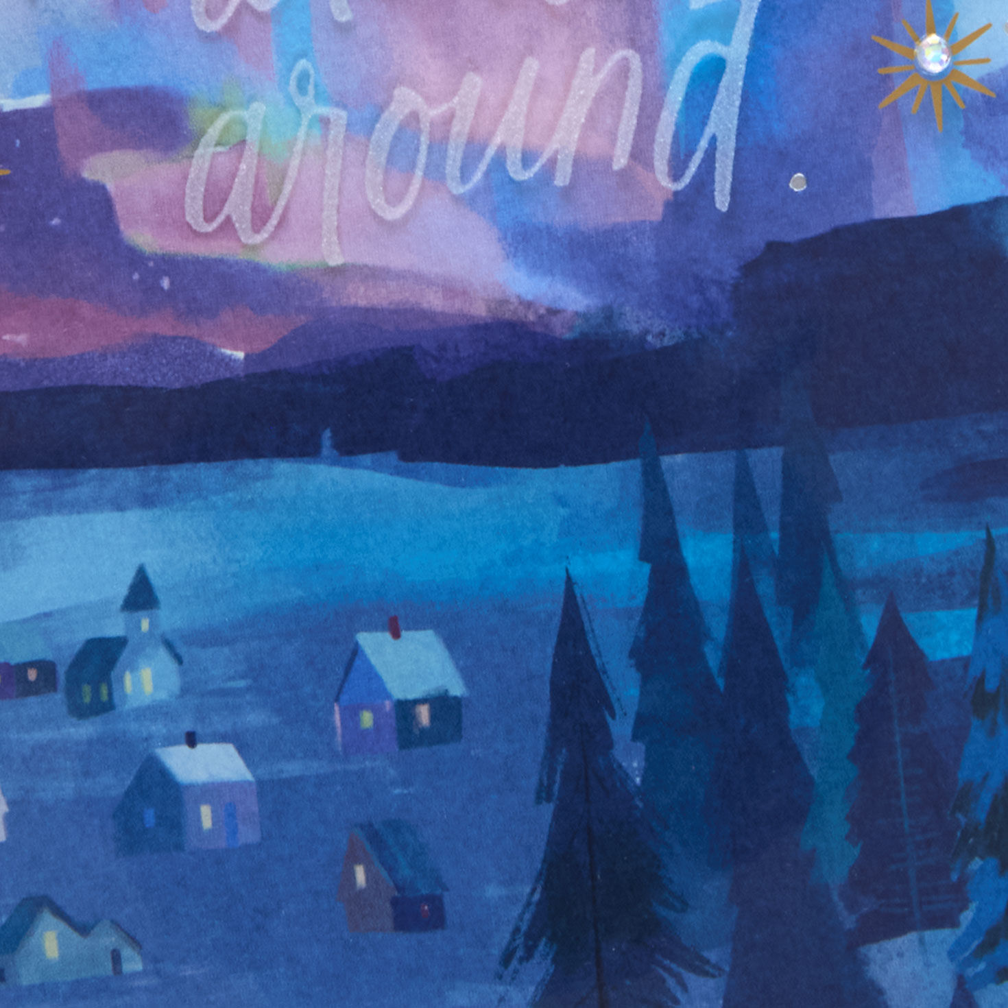 Northern Lights Watercolor Christmas Card Card Front Detail image number 5