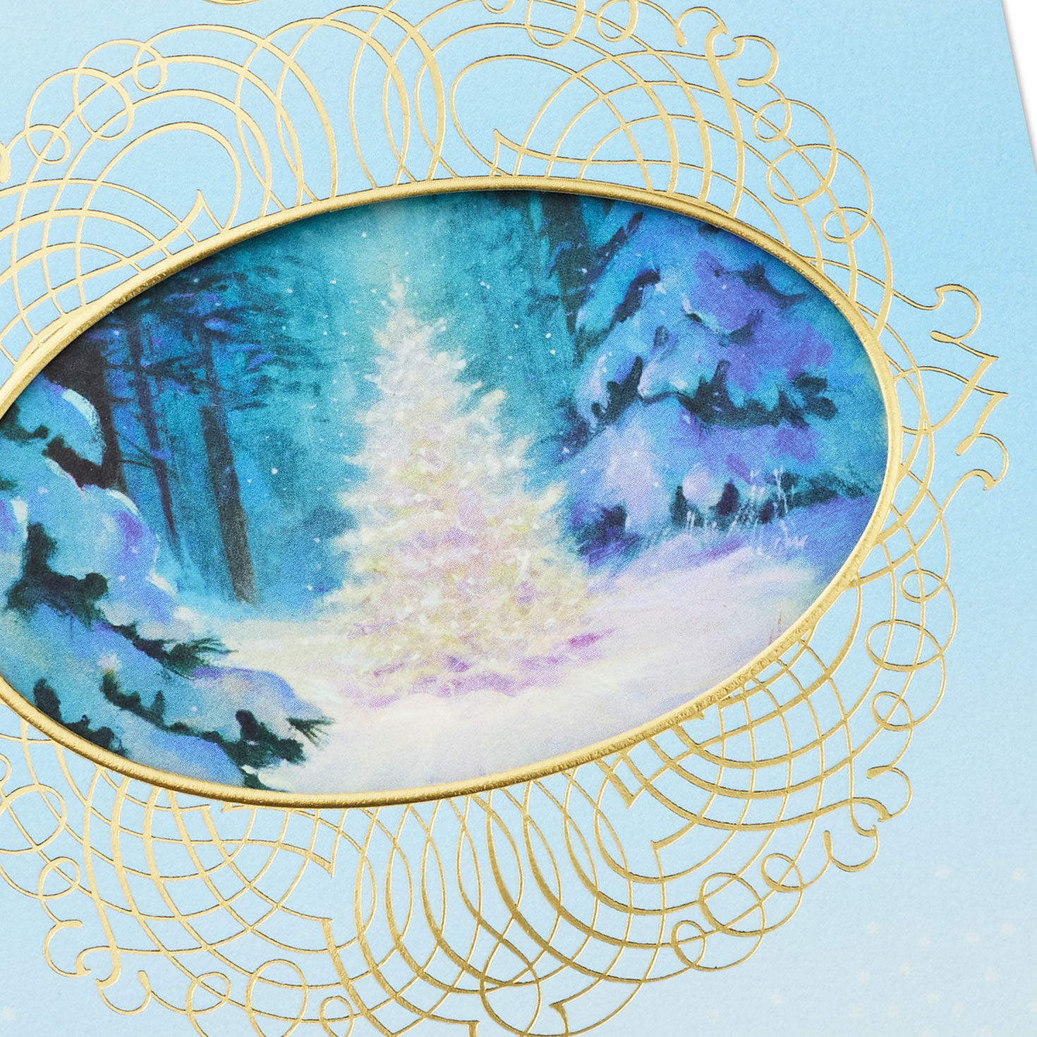 Gold Filigree Snowy Tree Christmas Card for Daughter Card Front Detail image number 5