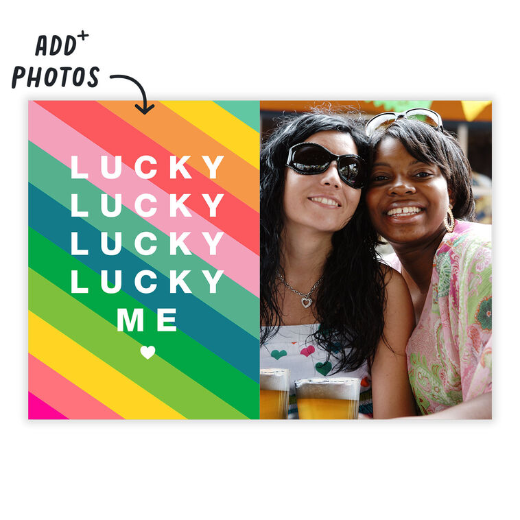 Personalized Lucky Me Rainbow Stripes Photo Card  image number 2