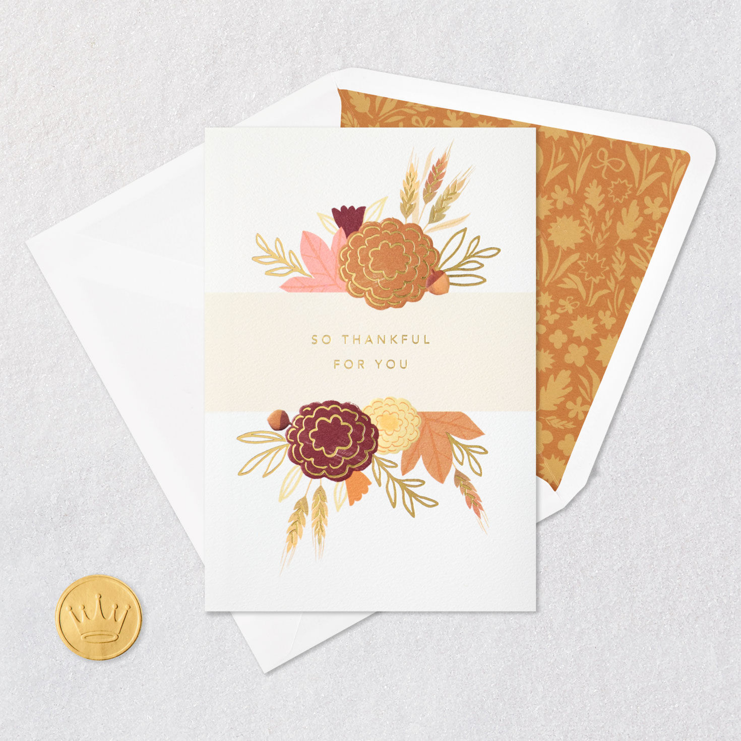 Fall Blooms and Wheat Thanksgiving Card Card Front with Envelope and Gold Seal image number 5