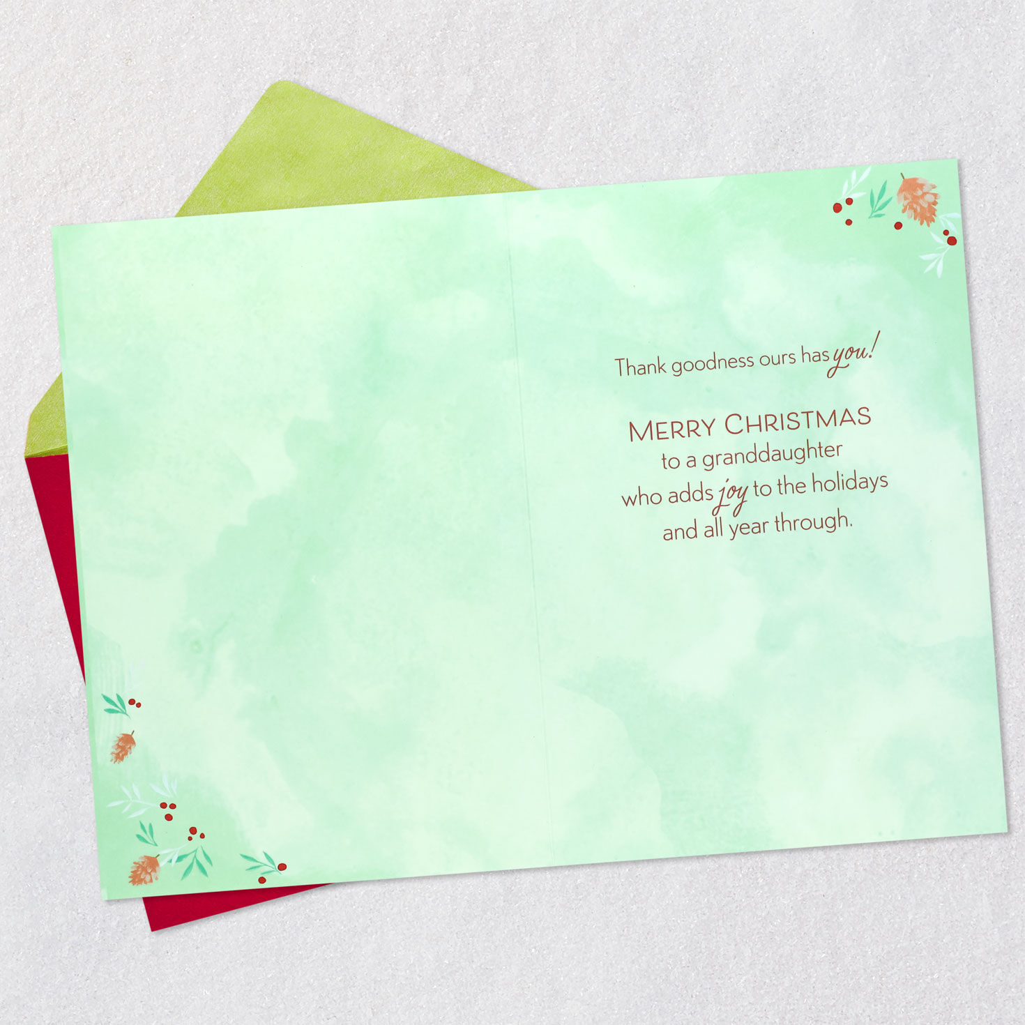 Green Snow Globe Christmas Card for Granddaughter Open card with envelope image number 3
