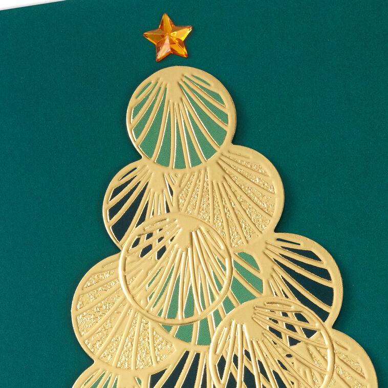 Elegant Green Tree Boxed Christmas Cards Pack closeup front view image number 5