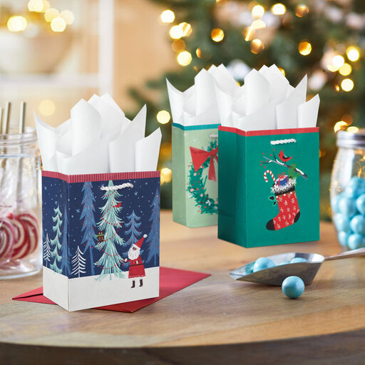 5.7" Winter Season Scenes 8-Pack Assortment Small Christmas Gift Bags, 