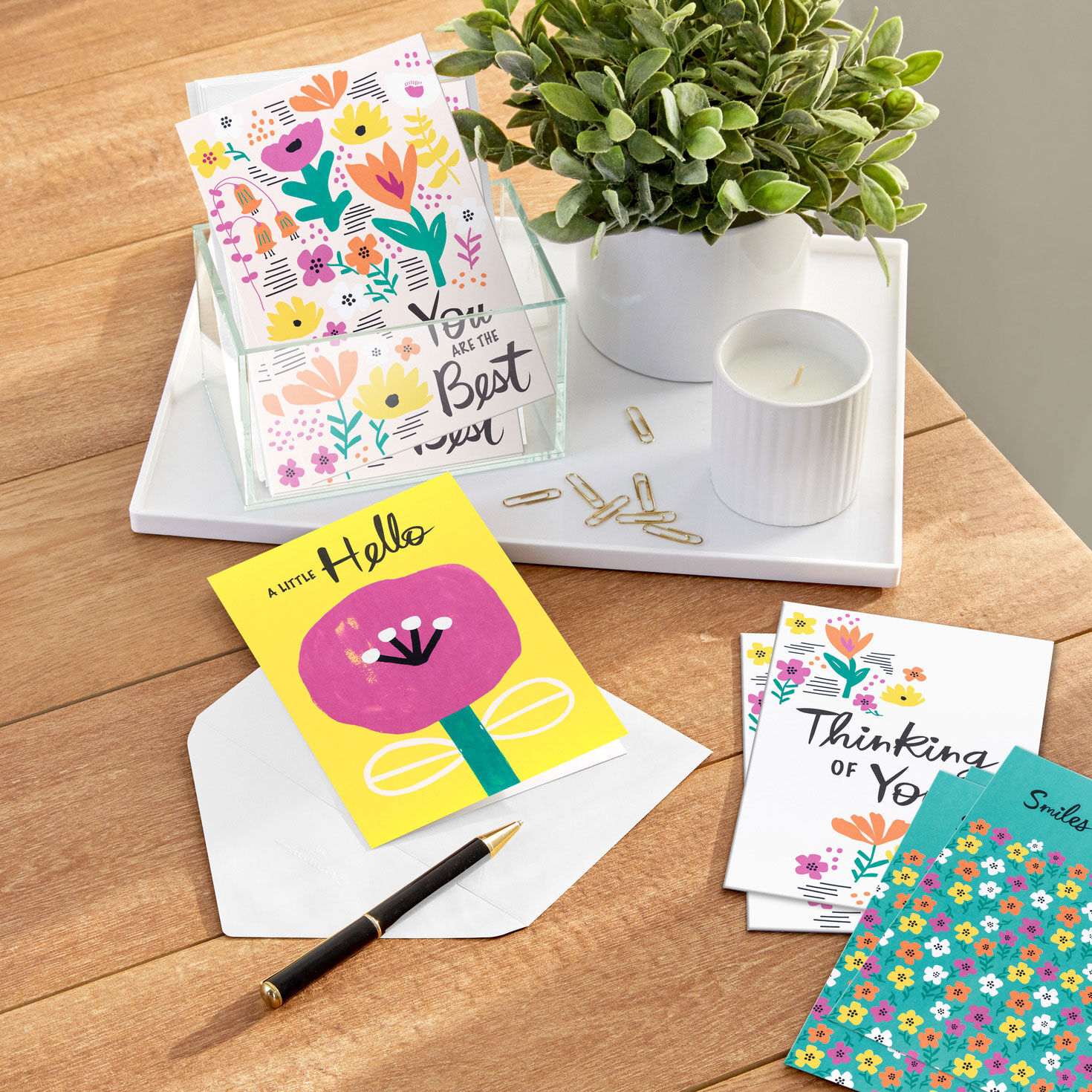 Flowers on Pink and Yellow Hello Cards Assortment in use image number 7