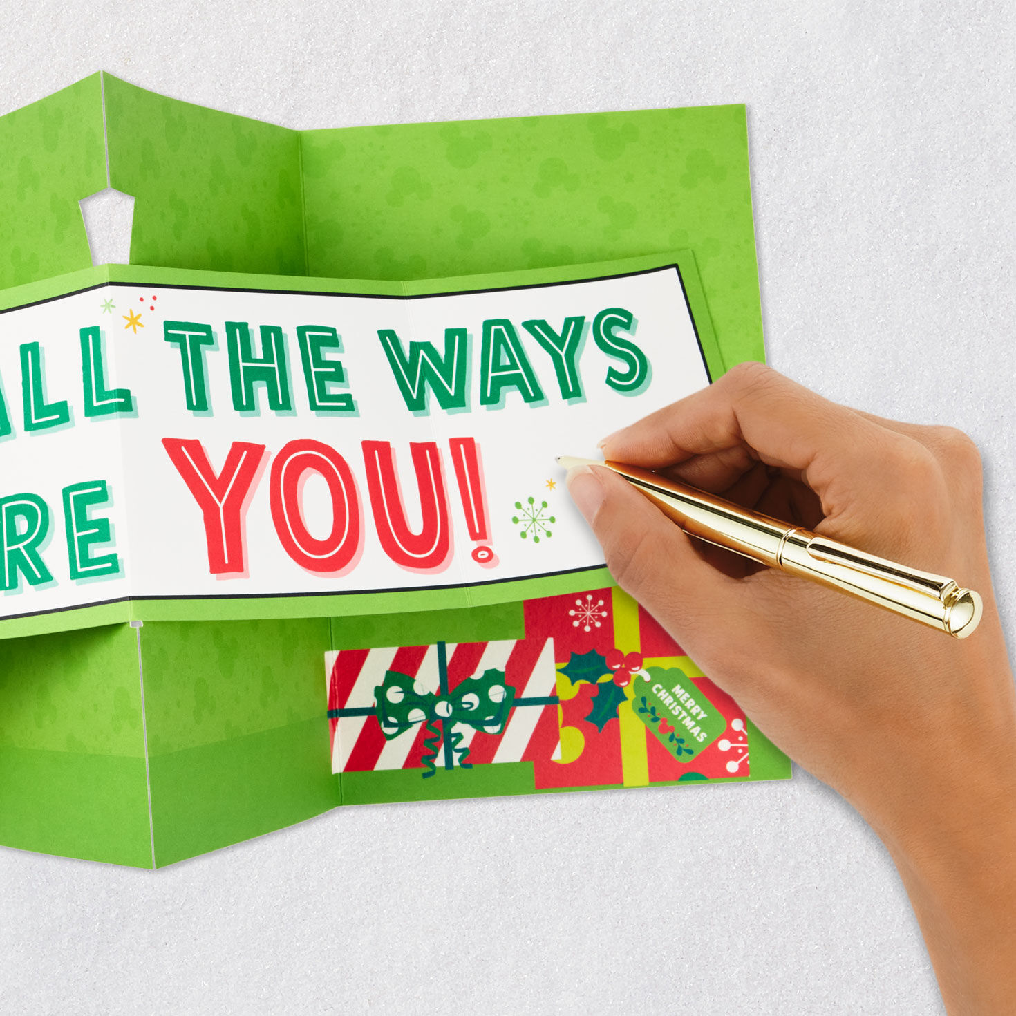 Green Tree Mickey Mouse Grandson Pop-Up Christmas Card Signing card image number 6