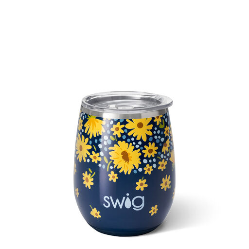 Swig Lazy Daisy Stainless Steel Stemless Wine Glass, 14 oz., 