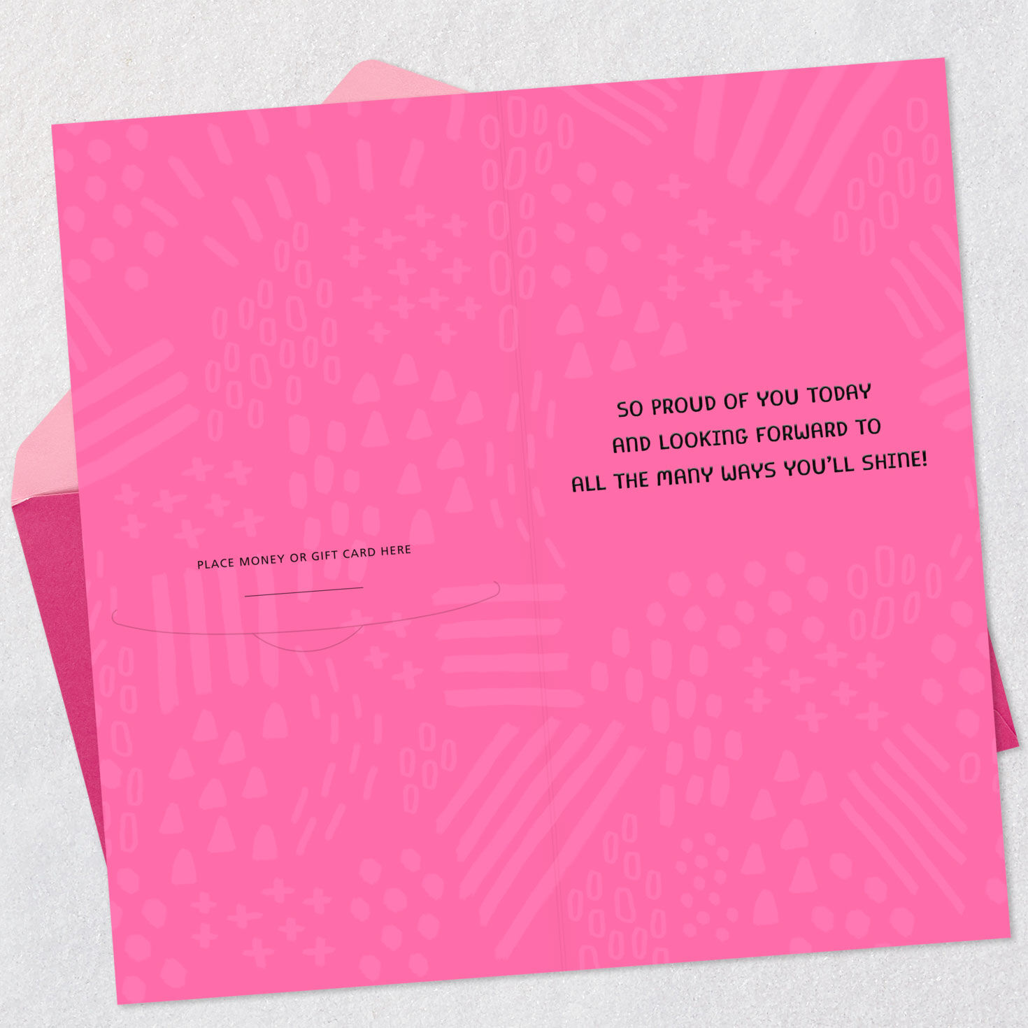 Pink and Black Doodles Bat Mitzvah Gift Card Holder Open card with envelope image number 4