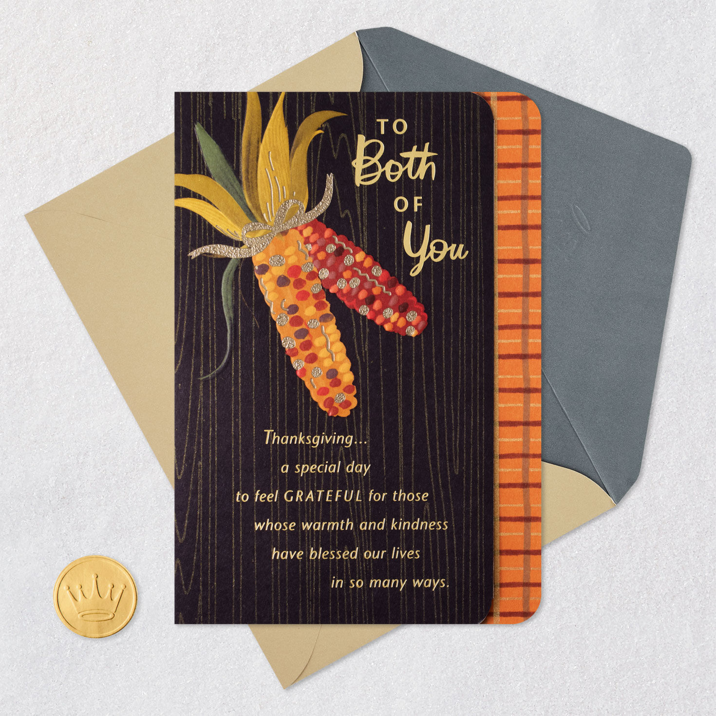Dried Corn Cobs on Blue Thanksgiving Card for Both Card Front with Envelope and Gold Seal image number 6