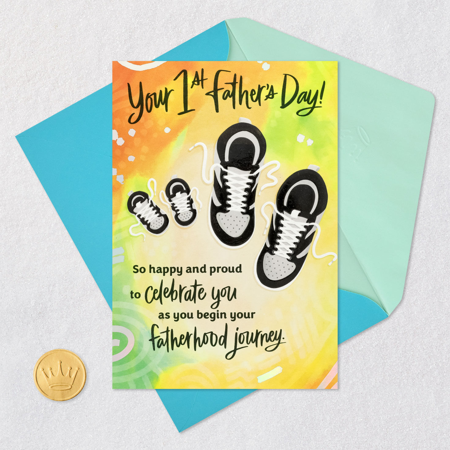 Big and Little Sneakers First Father's Day Card Card Front with Envelope and Gold Seal image number 6