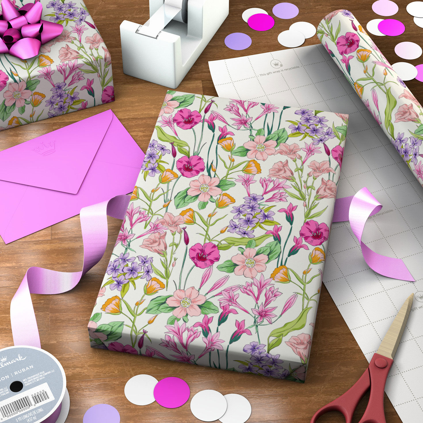 Spring Flowers on White Wrapping Paper Roll, 20 sq. ft., , large image number 3