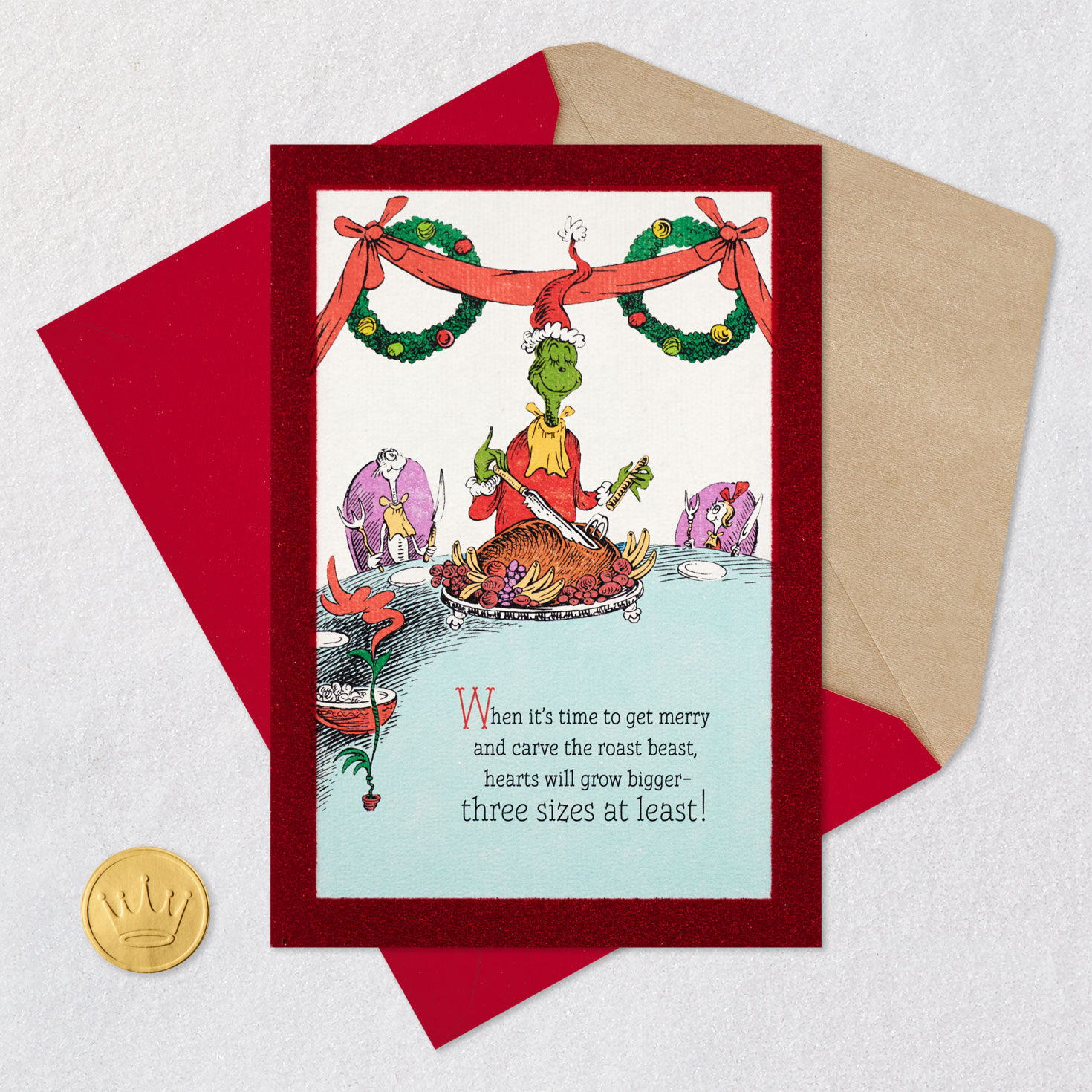 Grinch Carving Roast Beast Christmas Card Card with envelope and Seal image number 5