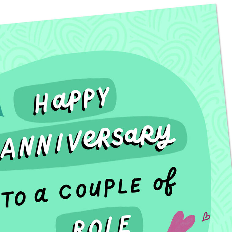 Critter and Hearts on Green Anniversary Card Card Front Detail image number 4