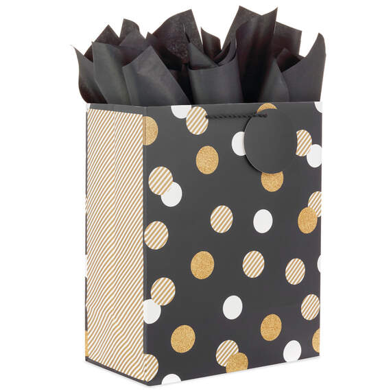 13" Dots on Black Large Gift Bag With Tissue Paper, , large image number 1