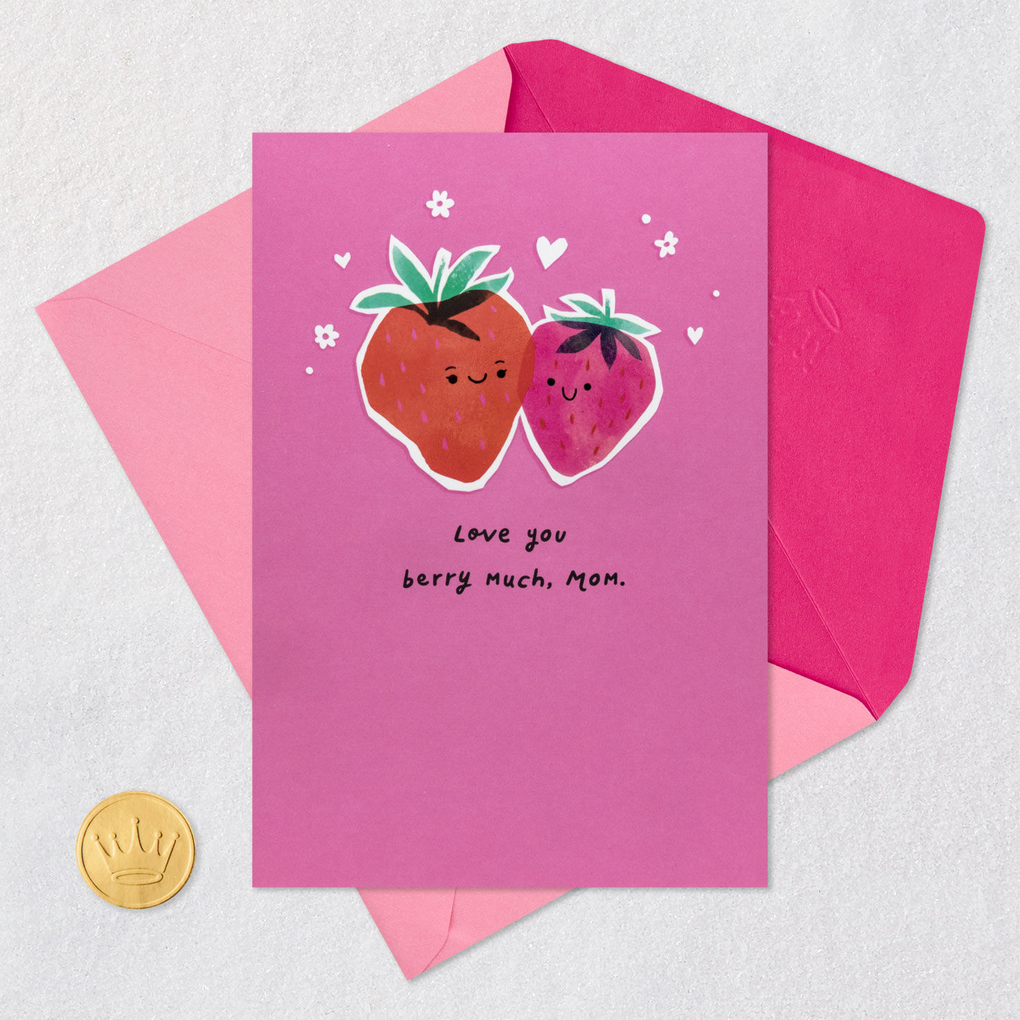 Strawberries and Hearts Mom Mother's Day Card Card Front with Envelope and Gold Seal image number 5