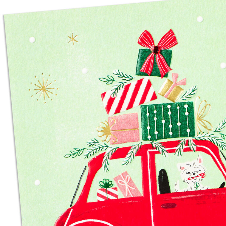 Vintage Car With Gifts Christmas Card Card Front Detail image number 4
