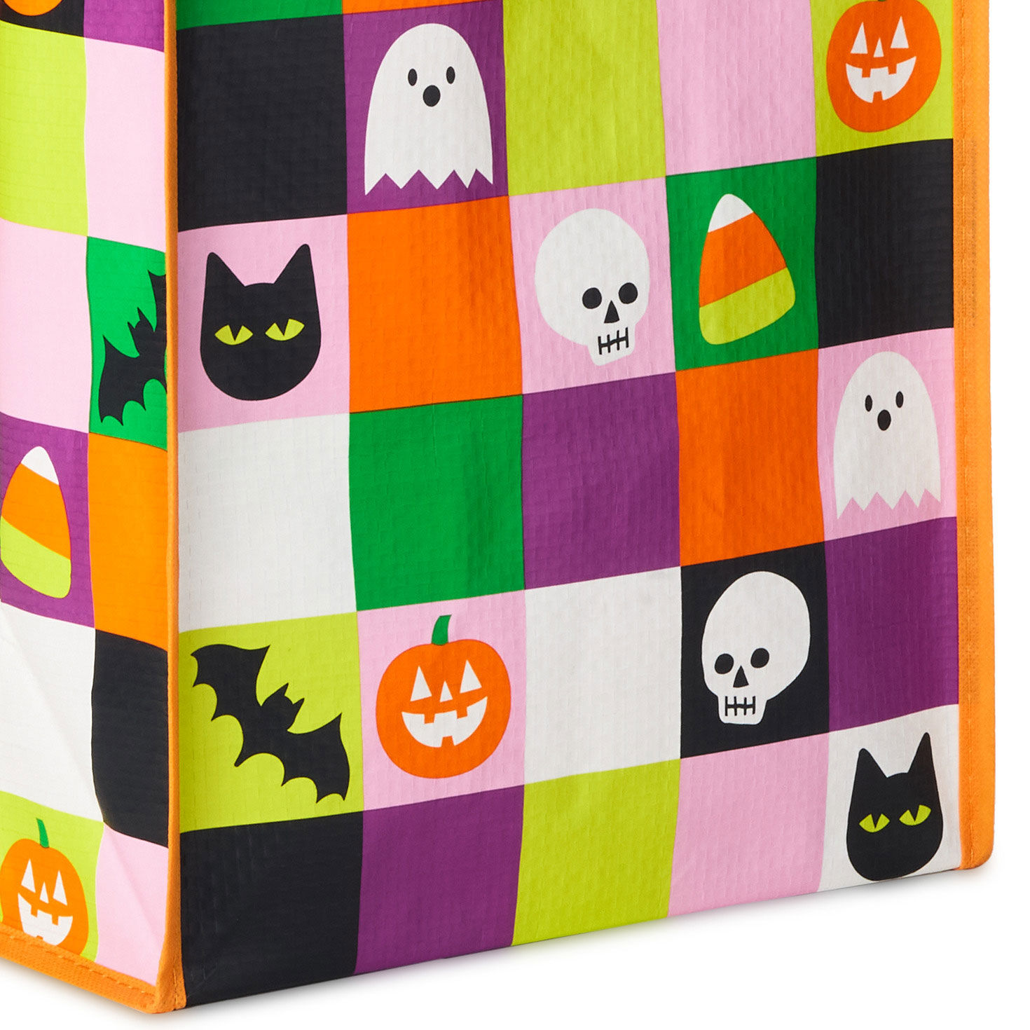 Orange, Green, Purple and Black Halloween Tote Bag Base/Side Detail image number 5