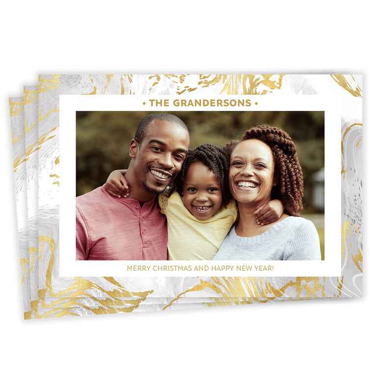 Marbled Flat Christmas and New Year Photo Card