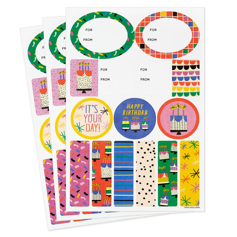 Vanilla-Scented Colorful Birthday Gift Tags and Stickers, 3 sheets