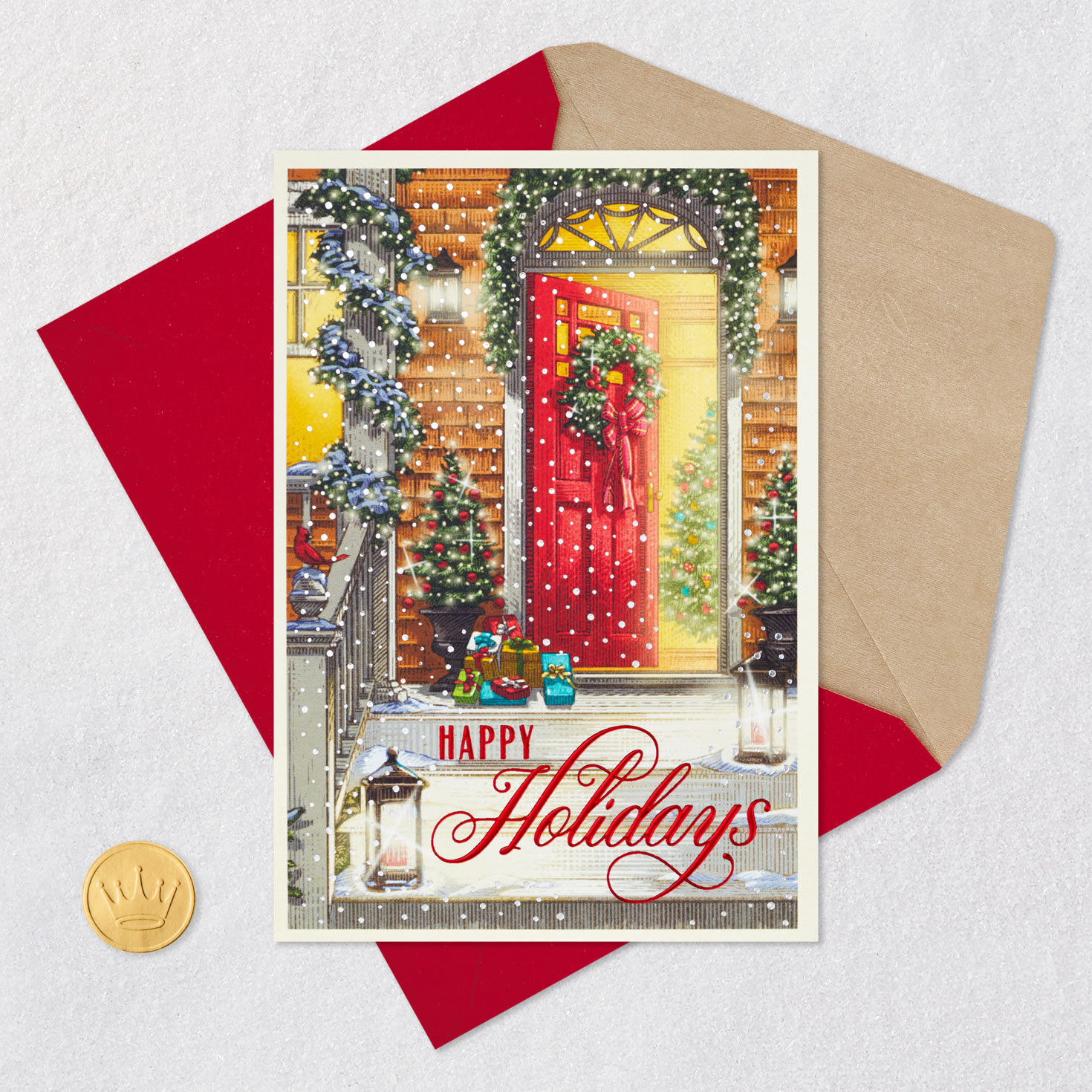 Classic Holiday Front Door Christmas Card Card Front with Envelope and Gold Seal image number 6