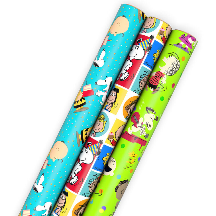 Peanuts® Party Fun 3-Pack Assorted Wrapping Paper Roll Bundle, 60 sq. ft. total
