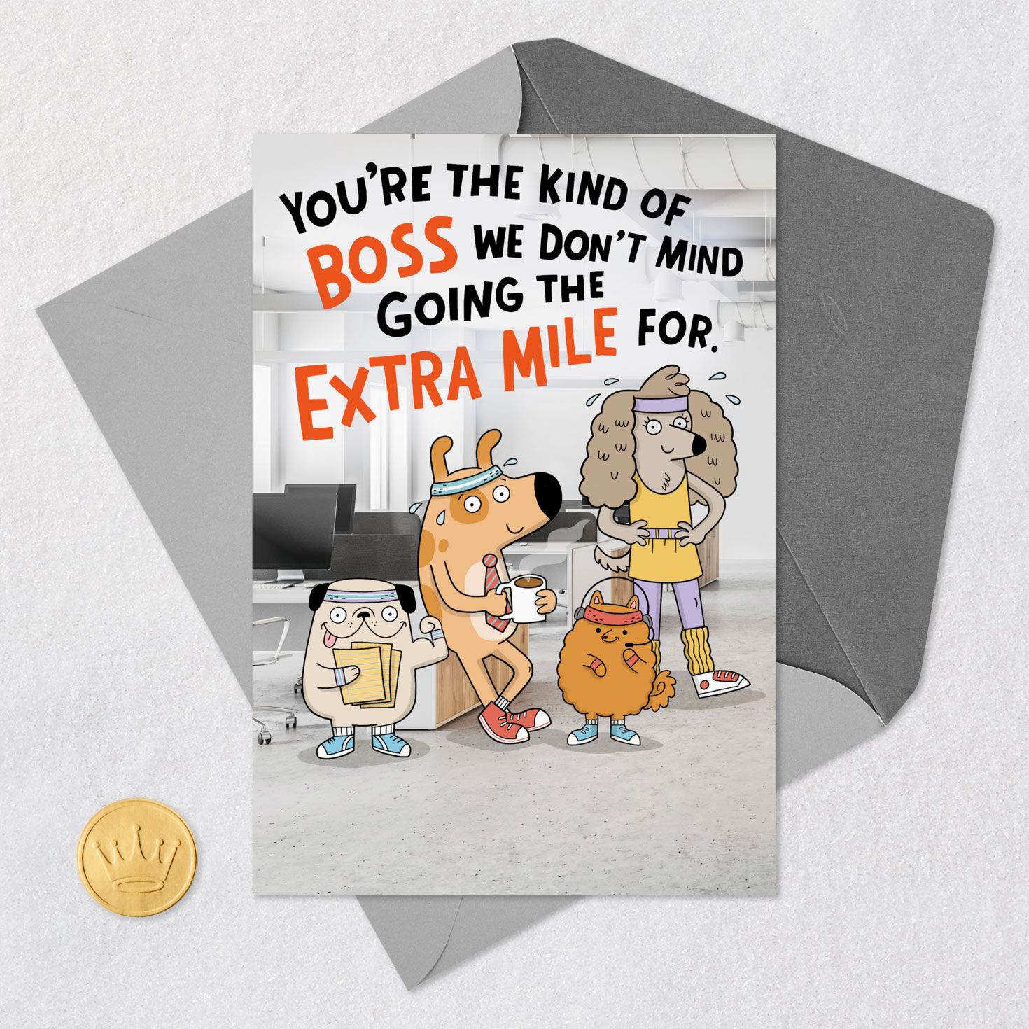 Exercise Animals Funny Boss's Day Card Card Front with Envelope and Gold Seal image number 5