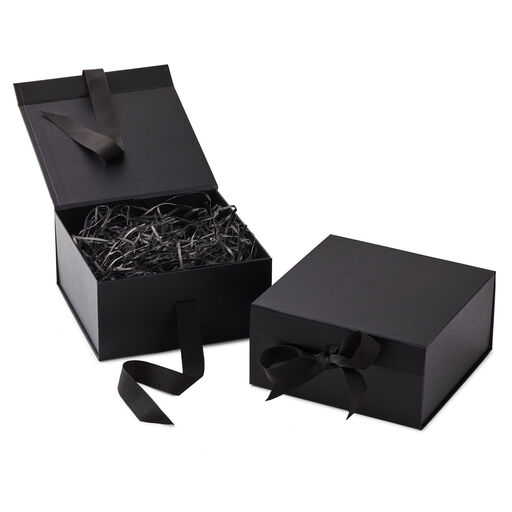 8" Square Black Gift Boxes With Paper Shred, 2-Pack, 